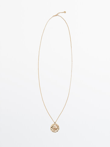 Long gold-plated textured coin necklace