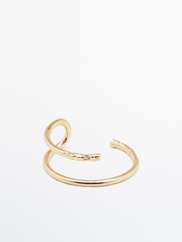 Gold-plated double textured open arm bracelet