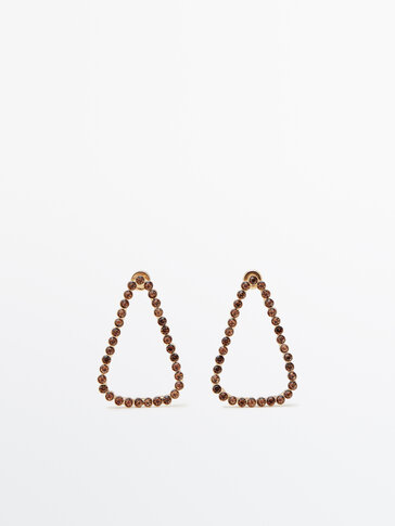 Gold-plated stone triangle earrings