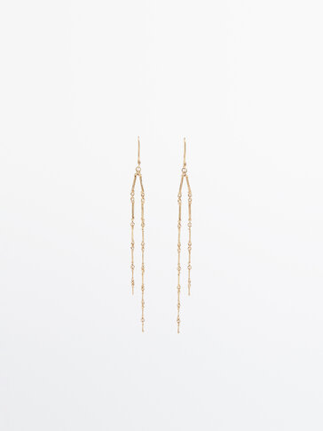 Gold-plated long earrings with chain bars