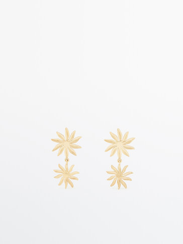 Medium gold-plated flower double earrings
