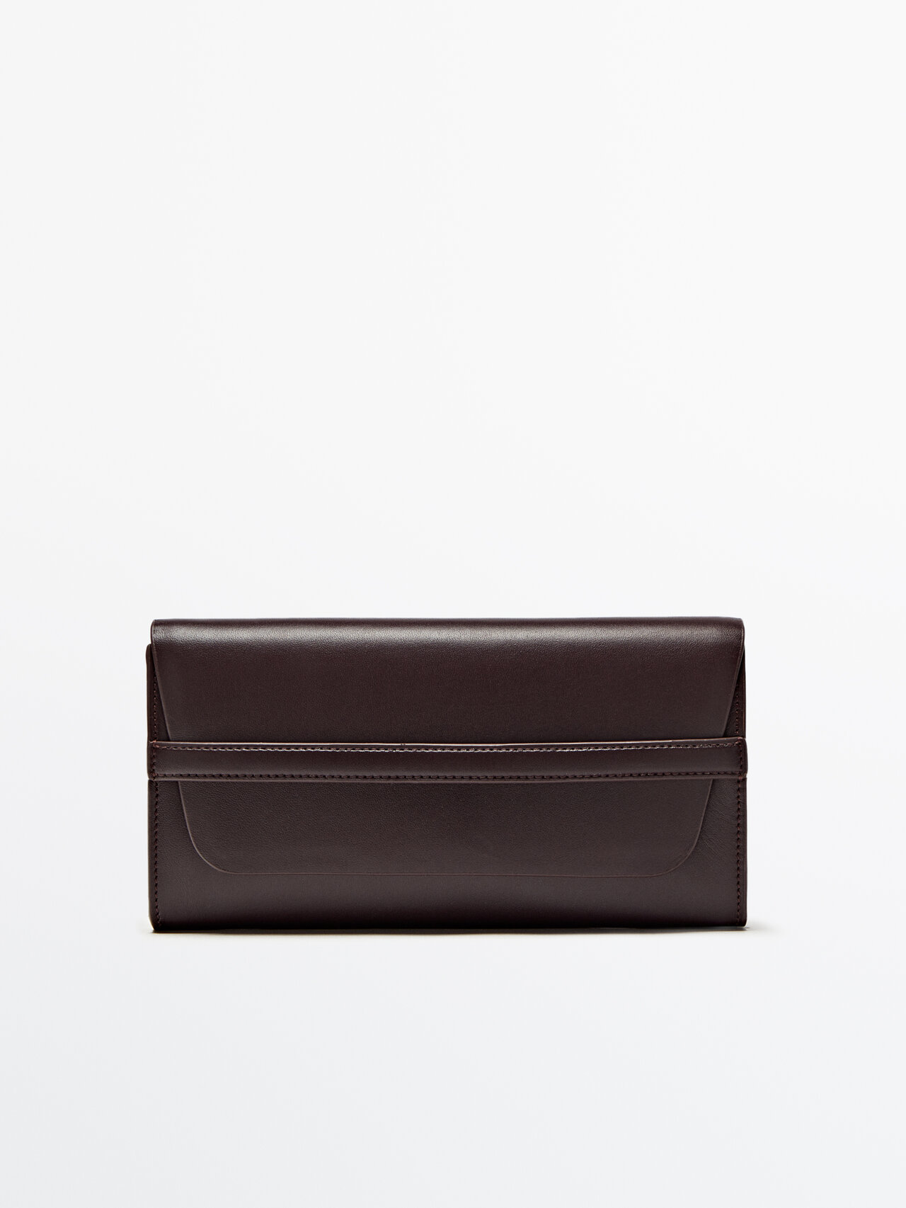 Massimo Dutti Nappa Leather Wallet With Strap In Burgundy