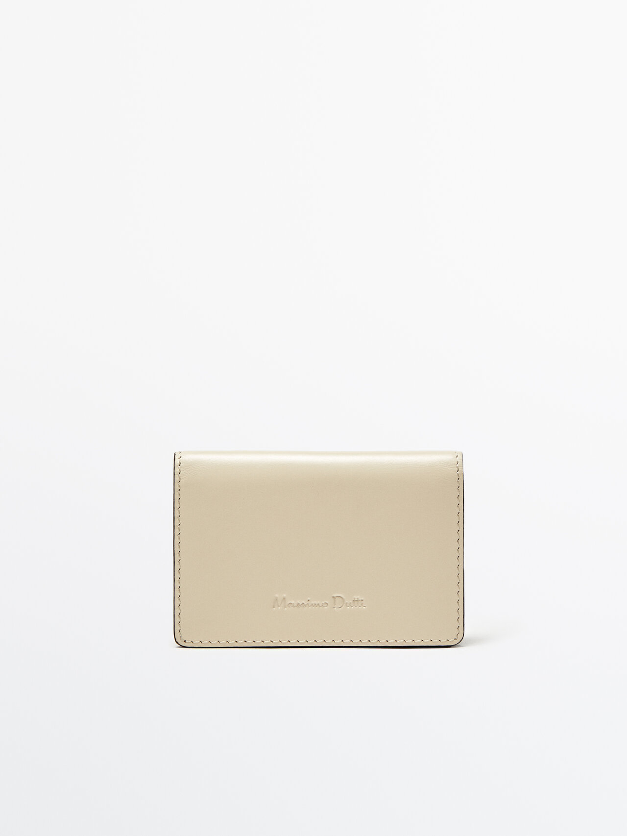 Massimo Dutti Nappa Leather Wallet In Neutrals