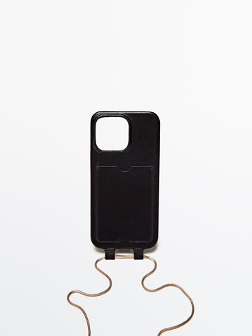Leather iPhone 13 Pro case with chain