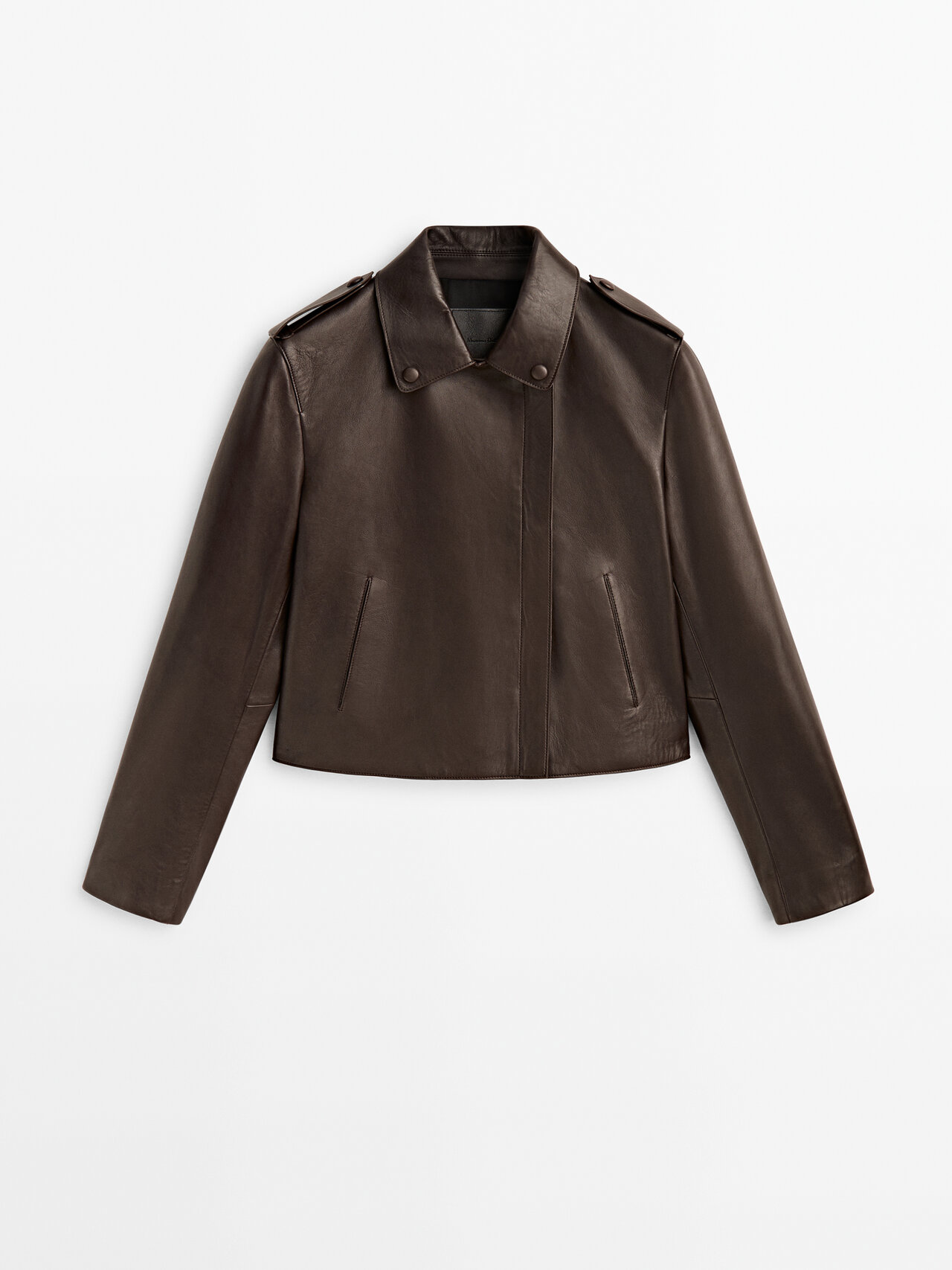 Massimo Dutti Nappa Leather Biker Jacket In Brown