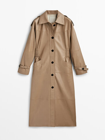 Nappa leather trench coat with elastic waistband