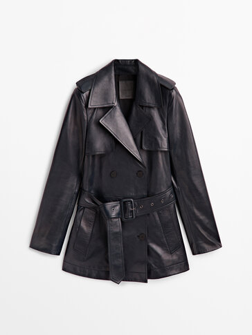 Trench court en cuir nappa