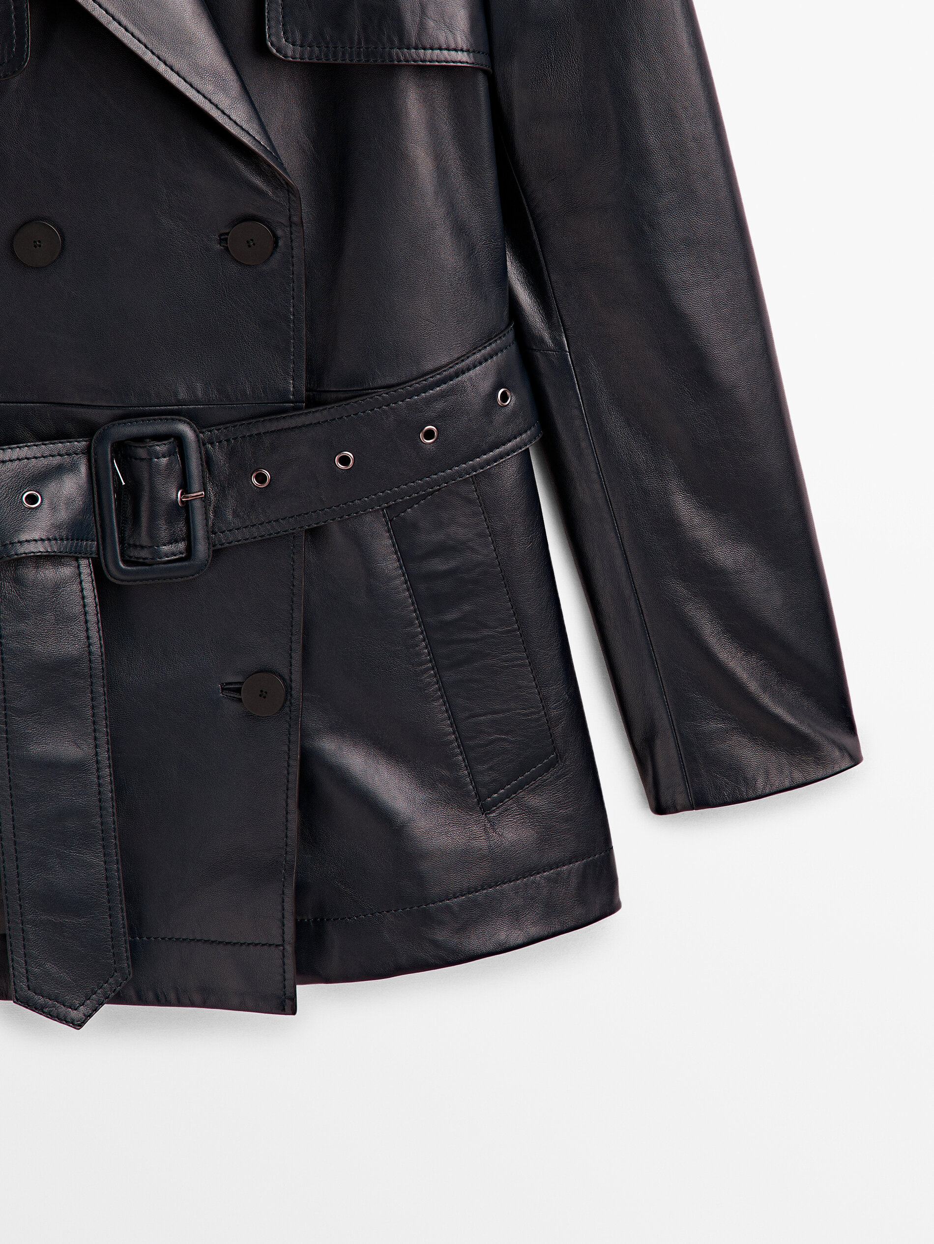 Massimo Dutti Cropped Leather Trench Jacket