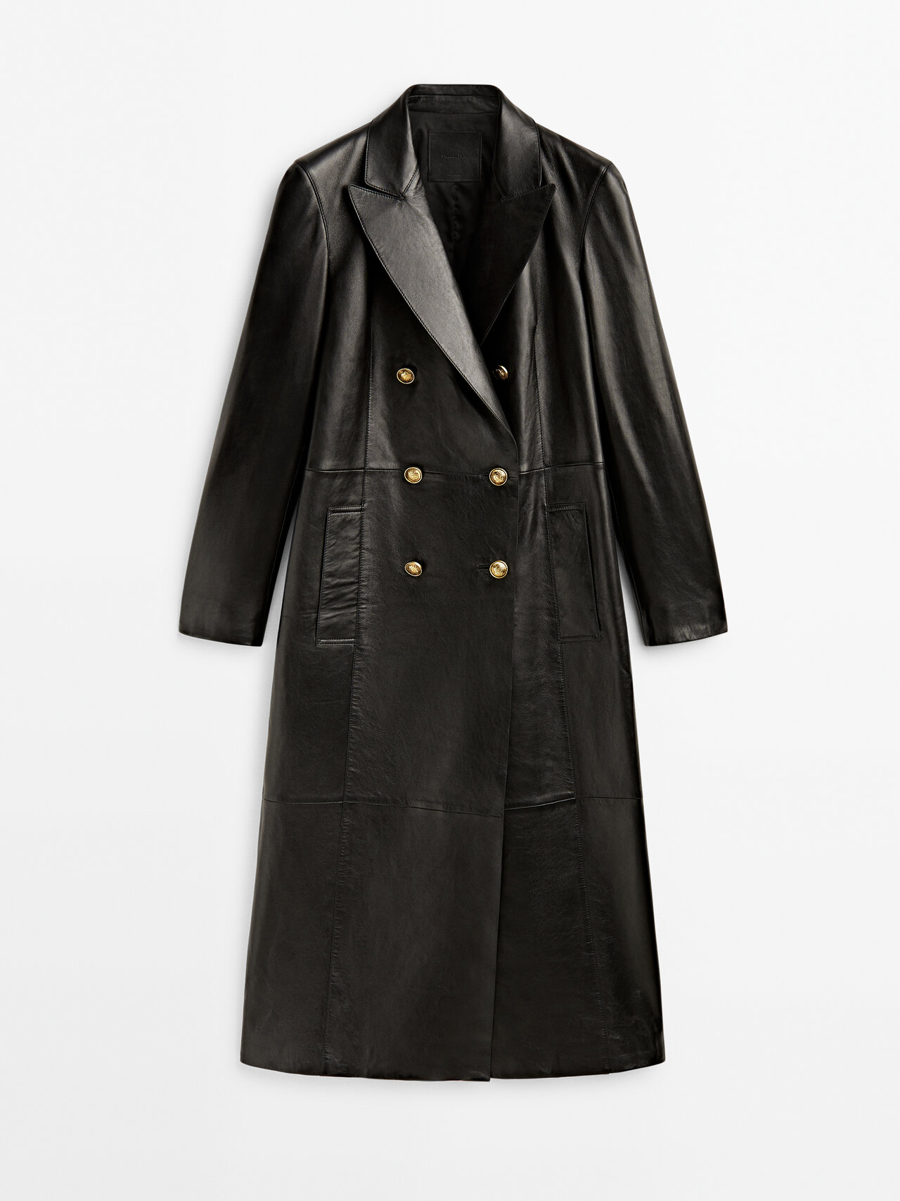 Massimo Dutti Nappa Trench Coat With Gold-toned Buttons In Black | ModeSens