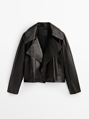 Nappa leather jacket with maxi collar
