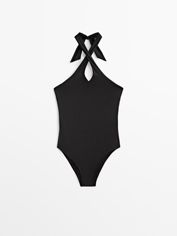 Schwarze Badeanzug mit Neckholder