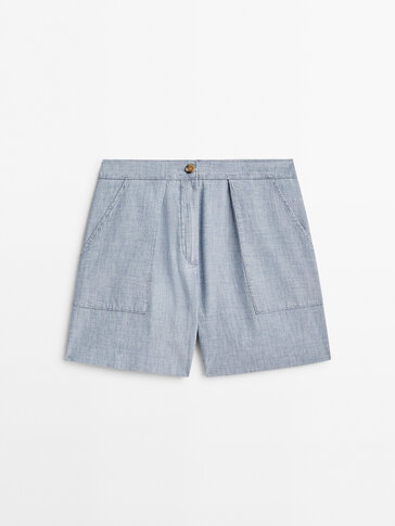 Cotton denim Bermuda shorts with elasticated waistband
