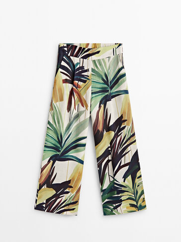 Pantalón culotte estampado palmeras