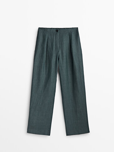 Straight fit linen blend trousers