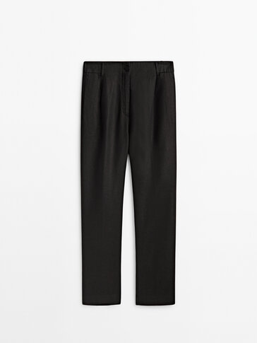 Pantaloni 100% lino con pince