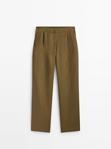 Darted jogging fit linen trousers