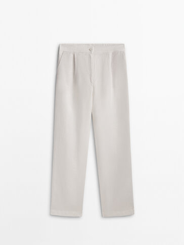 Darted jogging fit linen trousers
