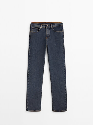 Straight-Leg-Jeans aus Stretch-Gewebe mit hohem Bund