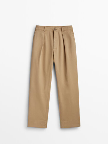 Tapered fit darted twill trousers