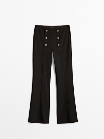 Kick flare trousers with gold-toned buttons