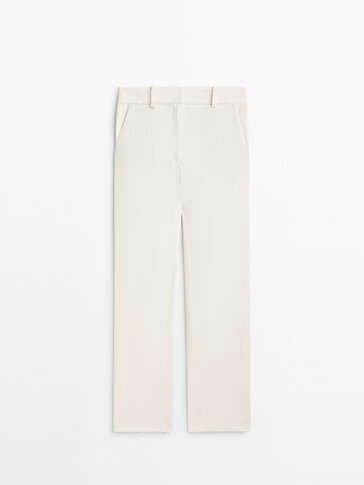 Linen blend straight trousers
