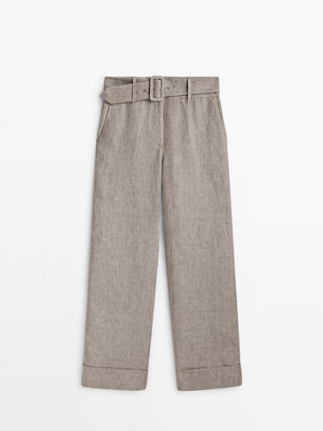 Belted linen trousers