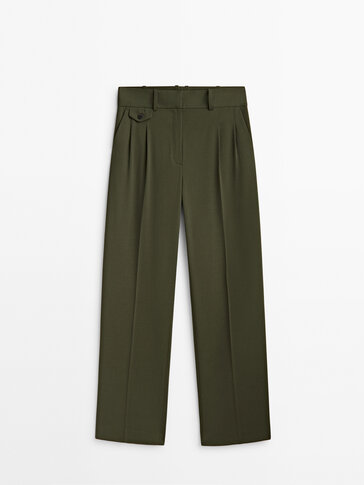 Wool blend trousers with flap detail