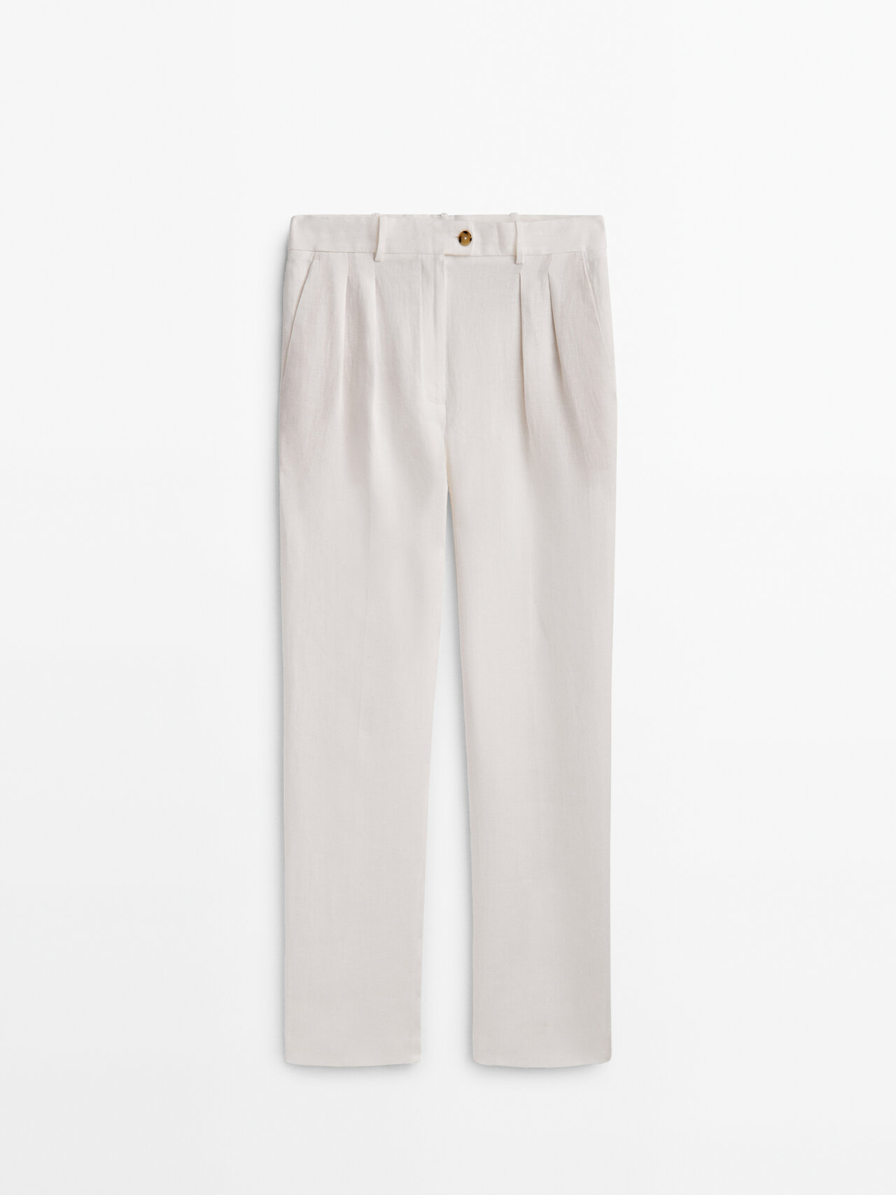 Massimo Dutti 100% Linen Double Darted Suit Trousers In