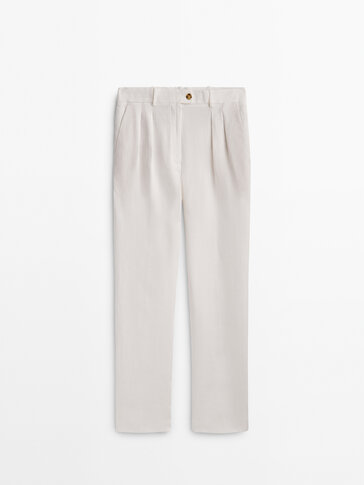 Pantaloni da completo 100% lino con doppia pince