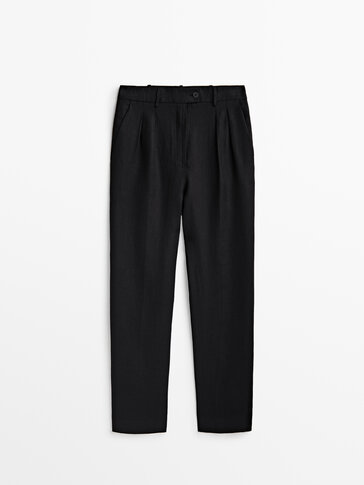 Pantaloni da completo 100% lino con doppia pince