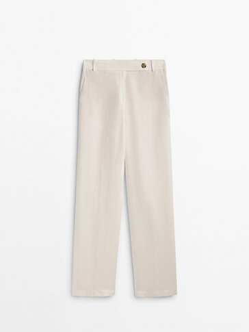 Straight fit 100% linen suit trousers