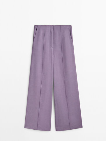 Darted culotte-style suit trousers