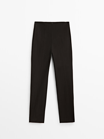 Black cotton blend slim trousers