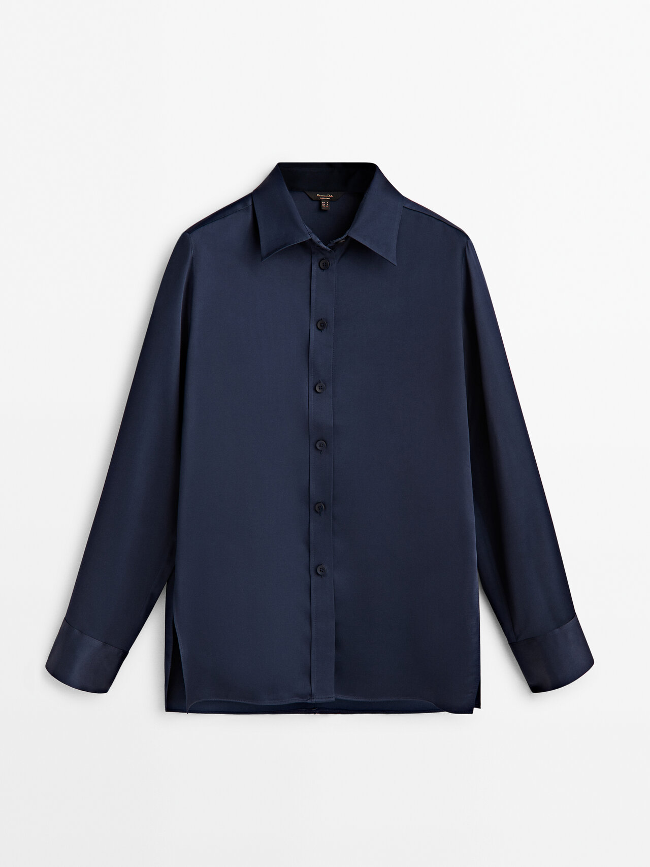 Massimo Dutti Satin Shirt With Cut-out Details In Deep Blue