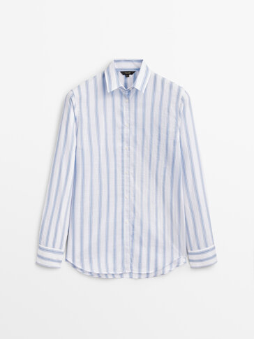 Cotton blend shirt with double stripe