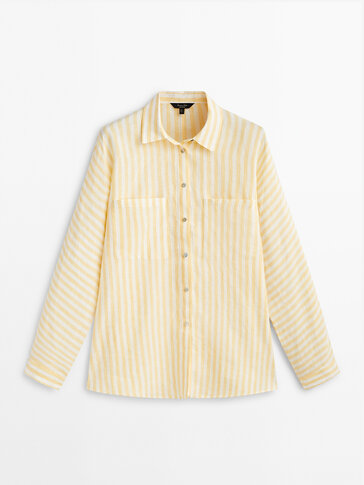 100% linnen gestreepte blouse met zakken