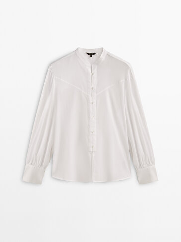 Wash cotton shirt with a stand-up collar