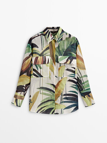 Palm print shirt with pockets