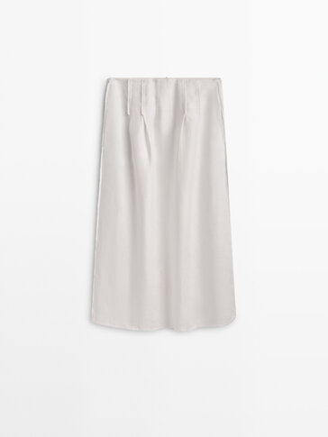 Linen midi skirt with darts and seam details