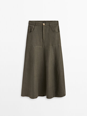 Linen and cotton blend skirt with flounce