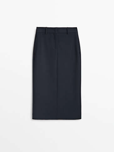Navy blue midi skirt