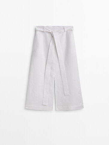 Linen blend midi skirt with slits