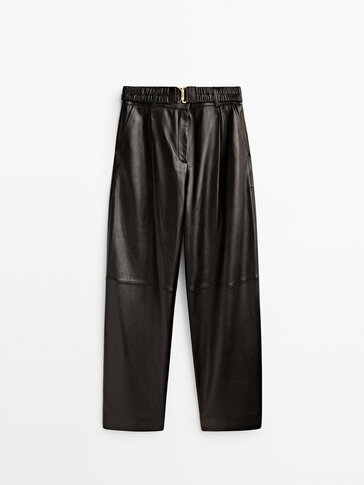 Pantalon large cuir nappa ceinture