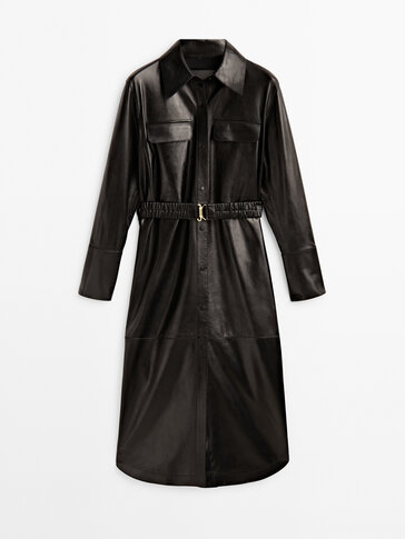 Nappa leather dress with elastic belt