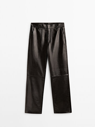 Черен кожен панталон от естествена напа