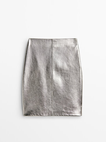 Short metallic nappa leather skirt