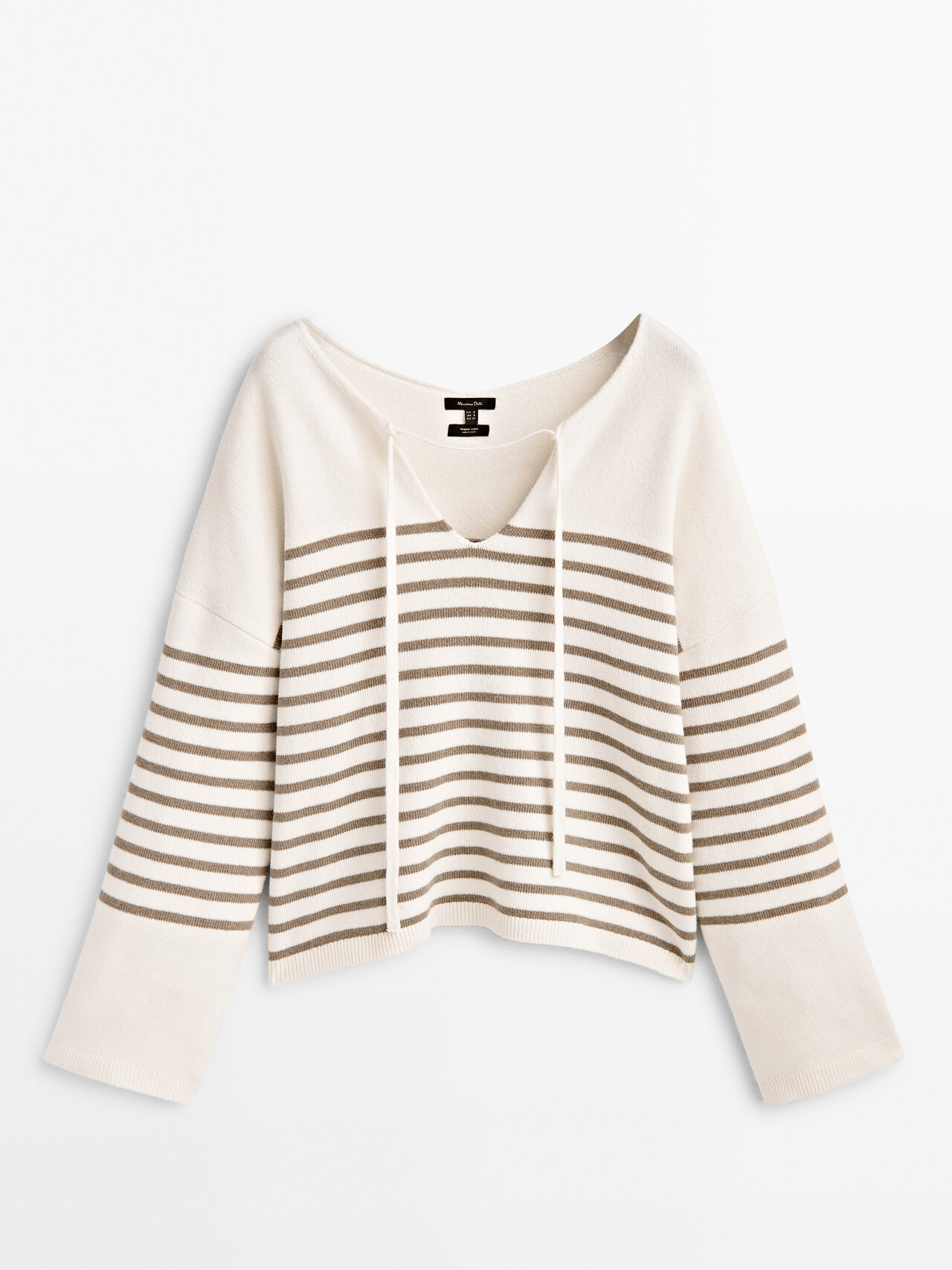 Massimo Dutti Striped Sweater With Polo Collar And Straps In Beige