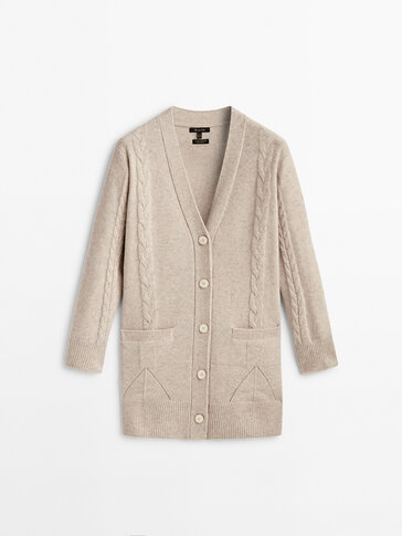 Wool and cashmere blend cable-knit cardigan