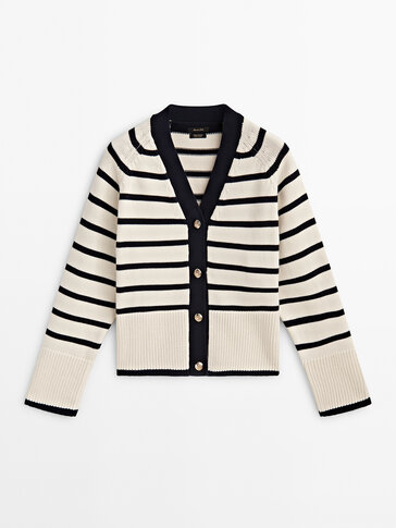 Cardigan maille rayures col en V - Massimo Dutti France