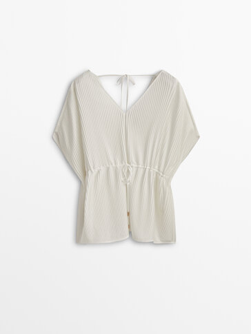 Pleated kaftan-style blouse